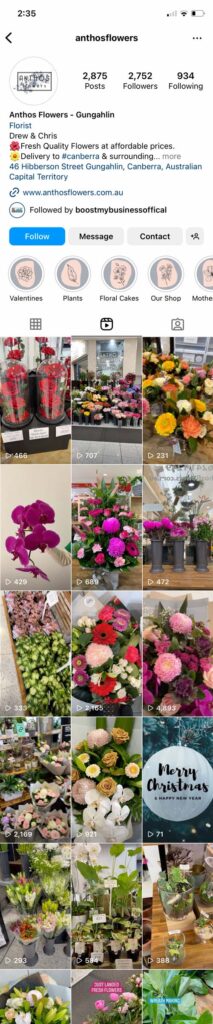 anthos flowers instagram feed - marketing on social media channels
